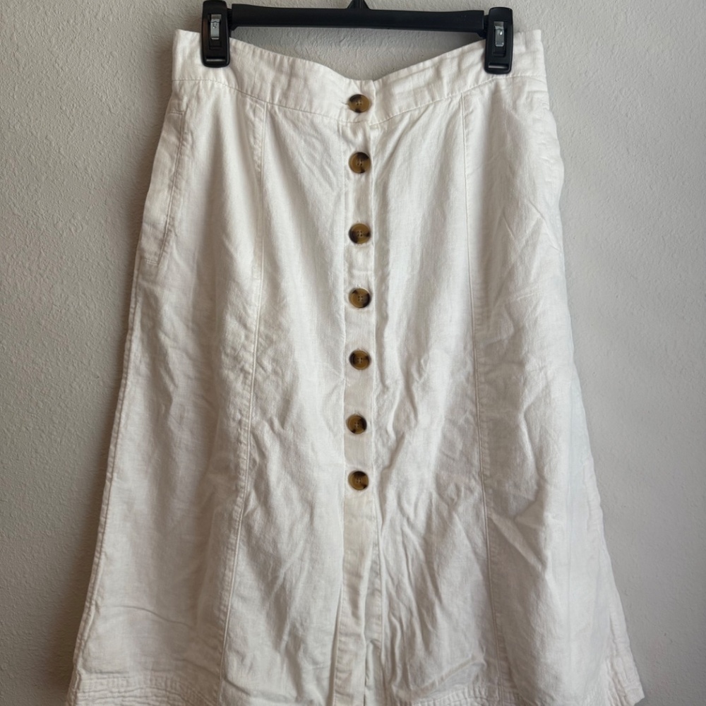 Universal Thread Button Front Skirt Womens Medium White Linen Midi - Picture 4 of 10